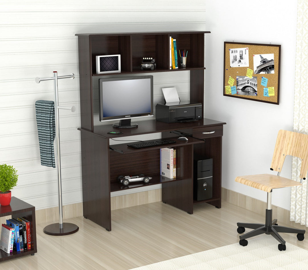 61.8" Espresso Melamine and Engineered Wood Computer Desk with Hutch