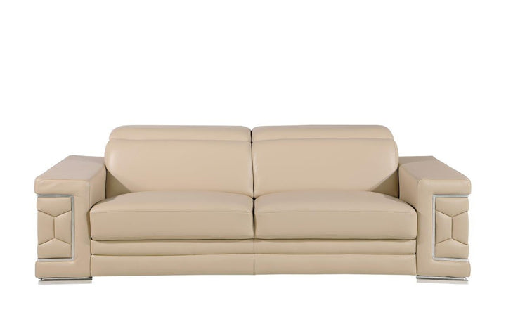 89" Beige And Silver Leather Sofa