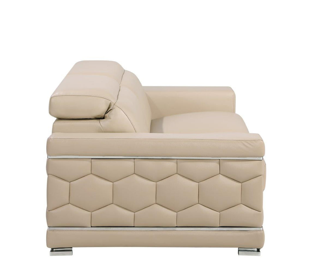 89" Beige And Silver Leather Sofa