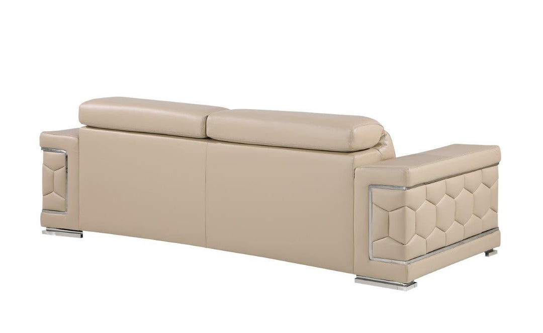 89" Beige And Silver Leather Sofa