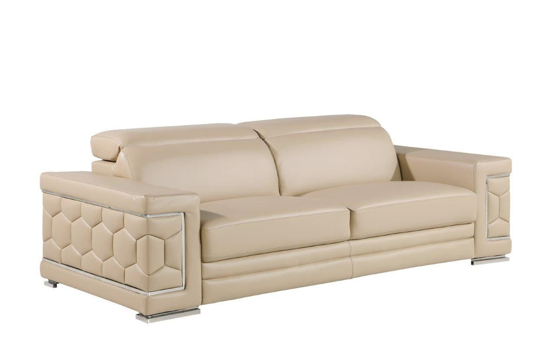 89" Beige And Silver Leather Sofa