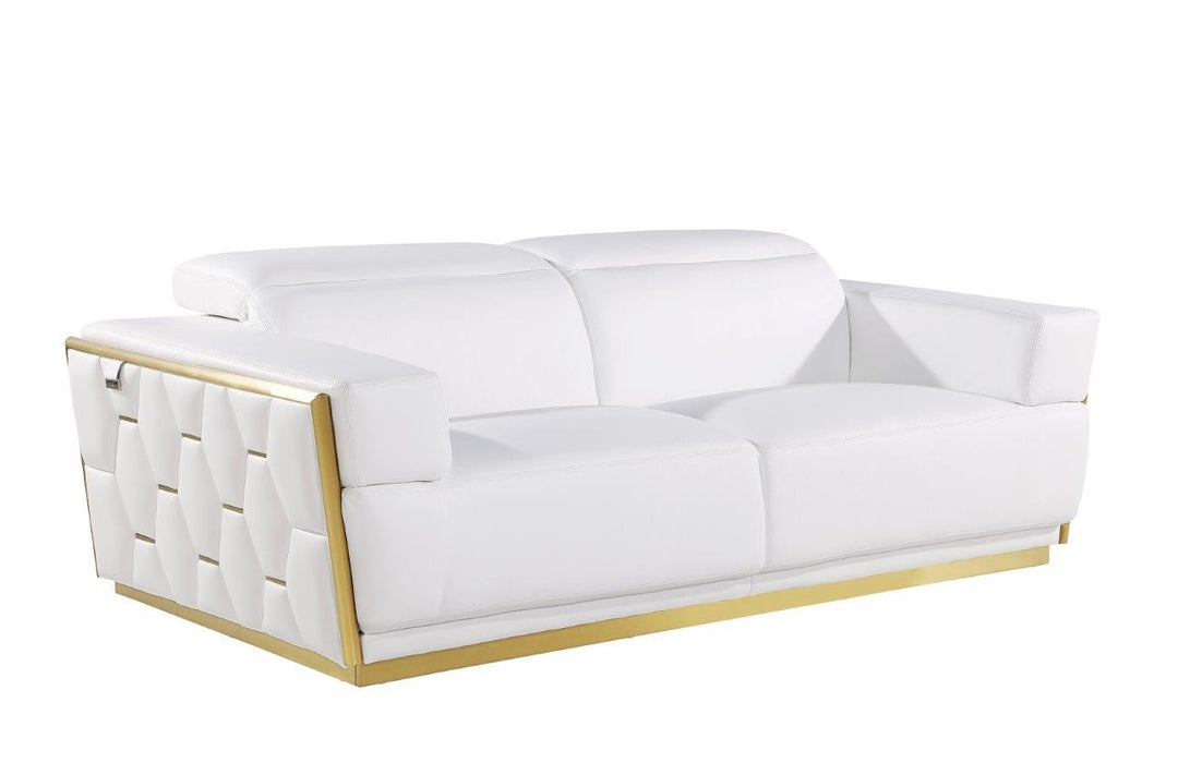 89" White And Silver Leather Sofa