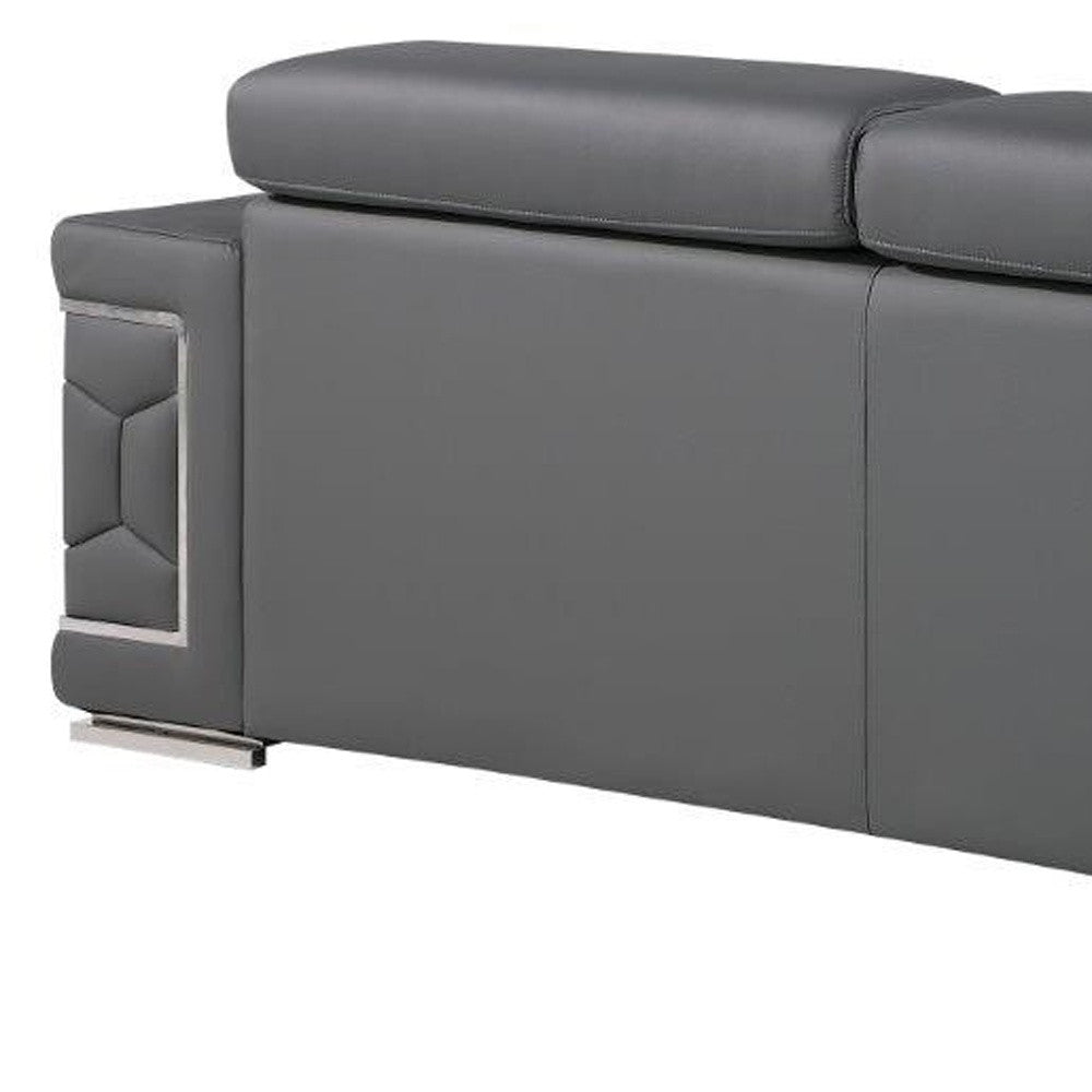 89" Gray And Silver Leather Sofa