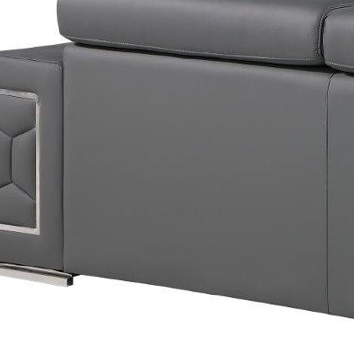 89" Gray And Silver Leather Sofa