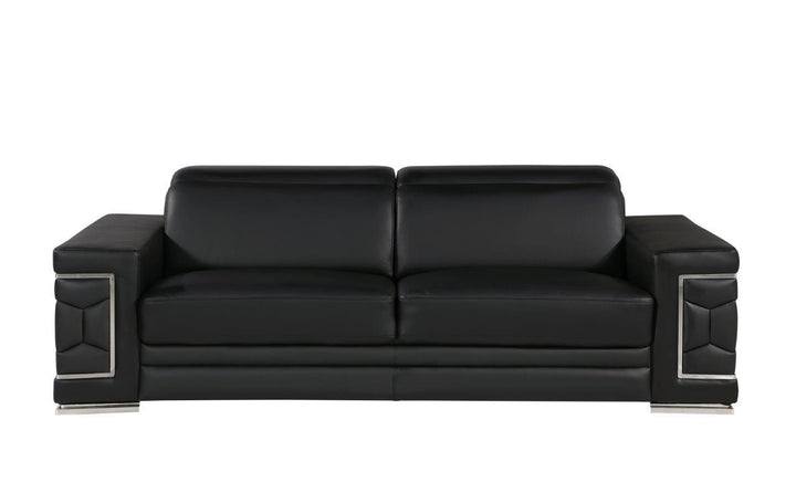 89" Black And Silver Leather Sofa