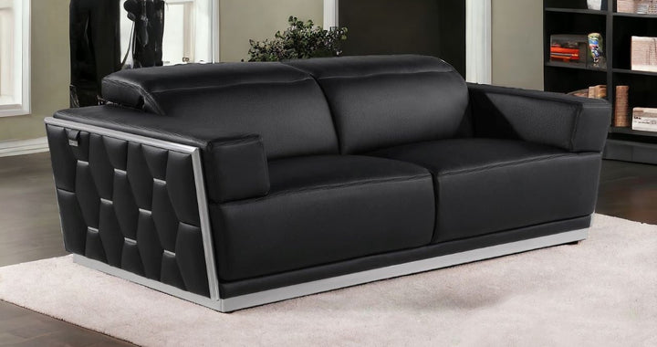 89" Black And Silver Leather Sofa