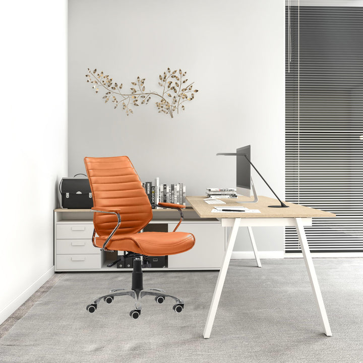 Orange and Silver Adjustable Swivel Metal Rolling Executive Office Chair