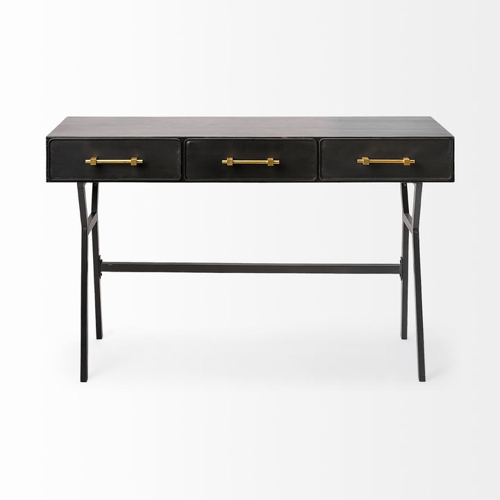 Black Metal Matte Finish Writing Desk With 3 Drawers