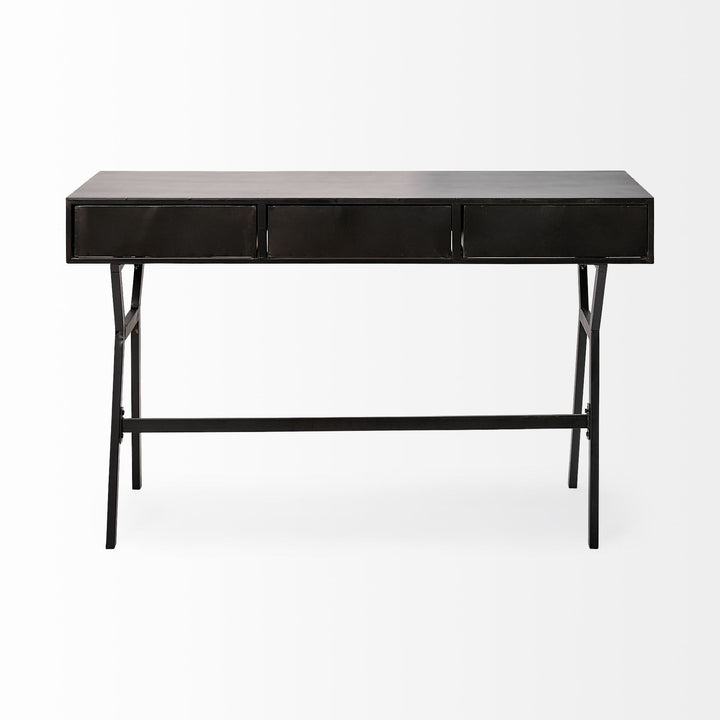 Black Metal Matte Finish Writing Desk With 3 Drawers