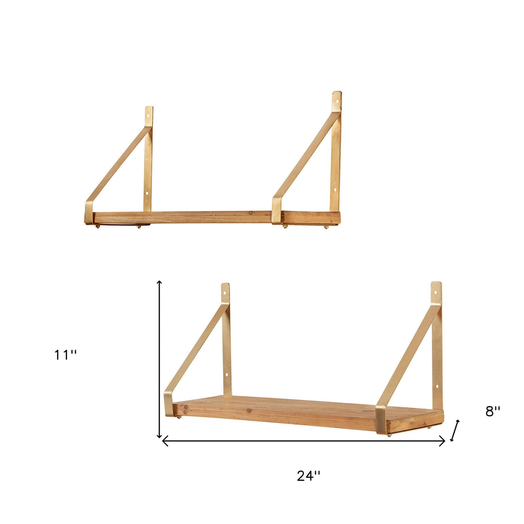 24" Two Shelves Solid Wood Wall Mounted Shelving Unit