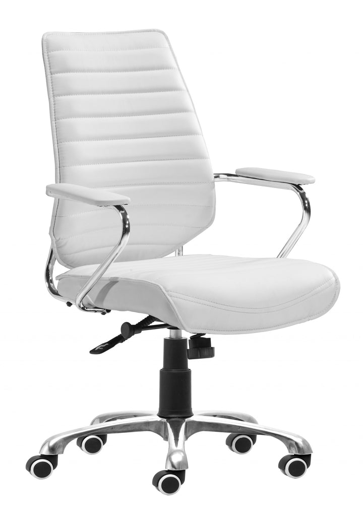 White Faux Leather Tufted Seat Swivel Adjustable Executive Chair Metal Back Steel Frame