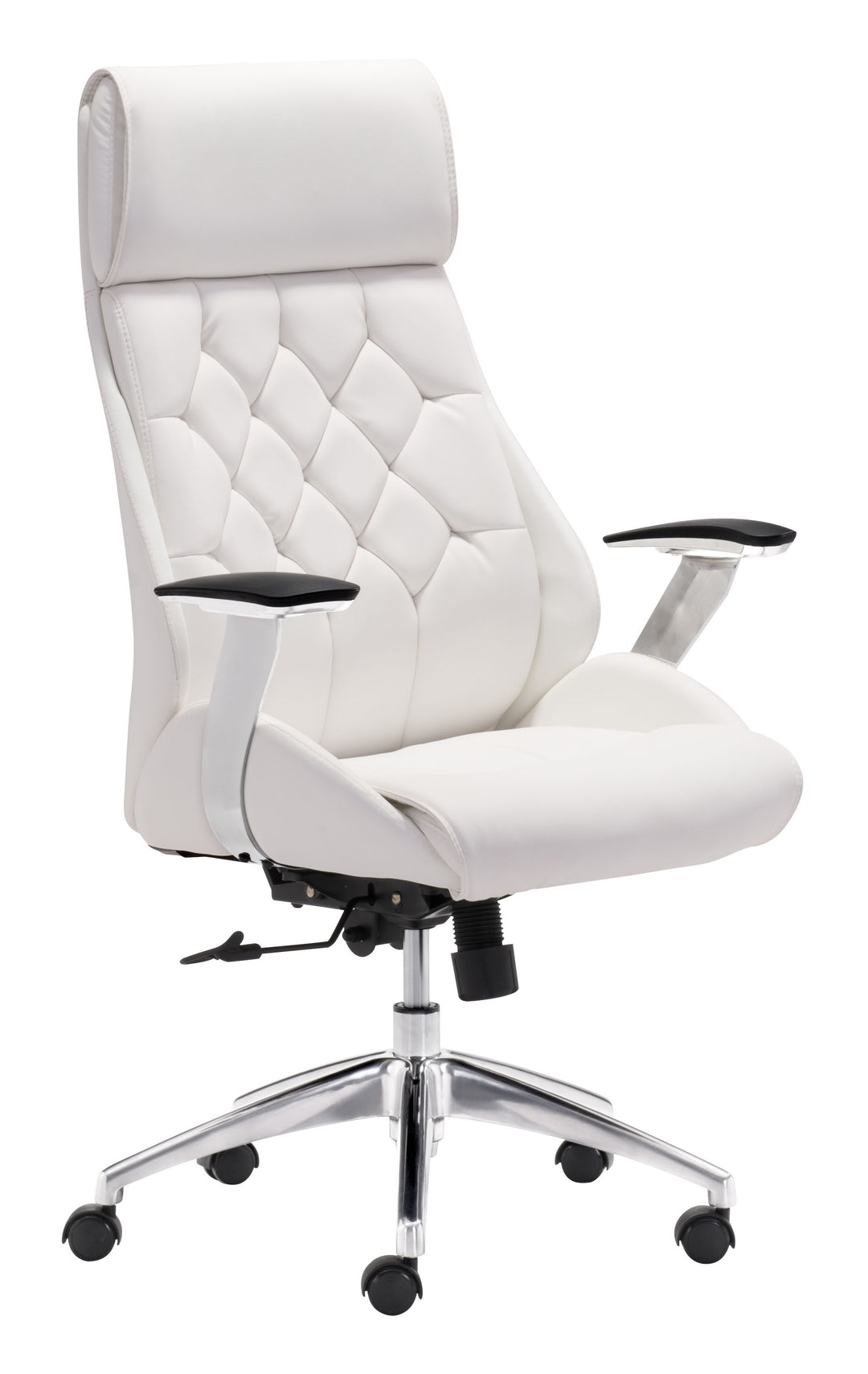 White and Silver Adjustable Swivel Metal Rolling Executive Office Chair