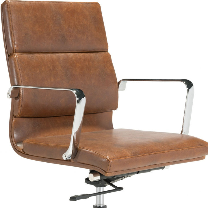 Vintage Look Brown Faux Leather Classic Rolling Office Chair