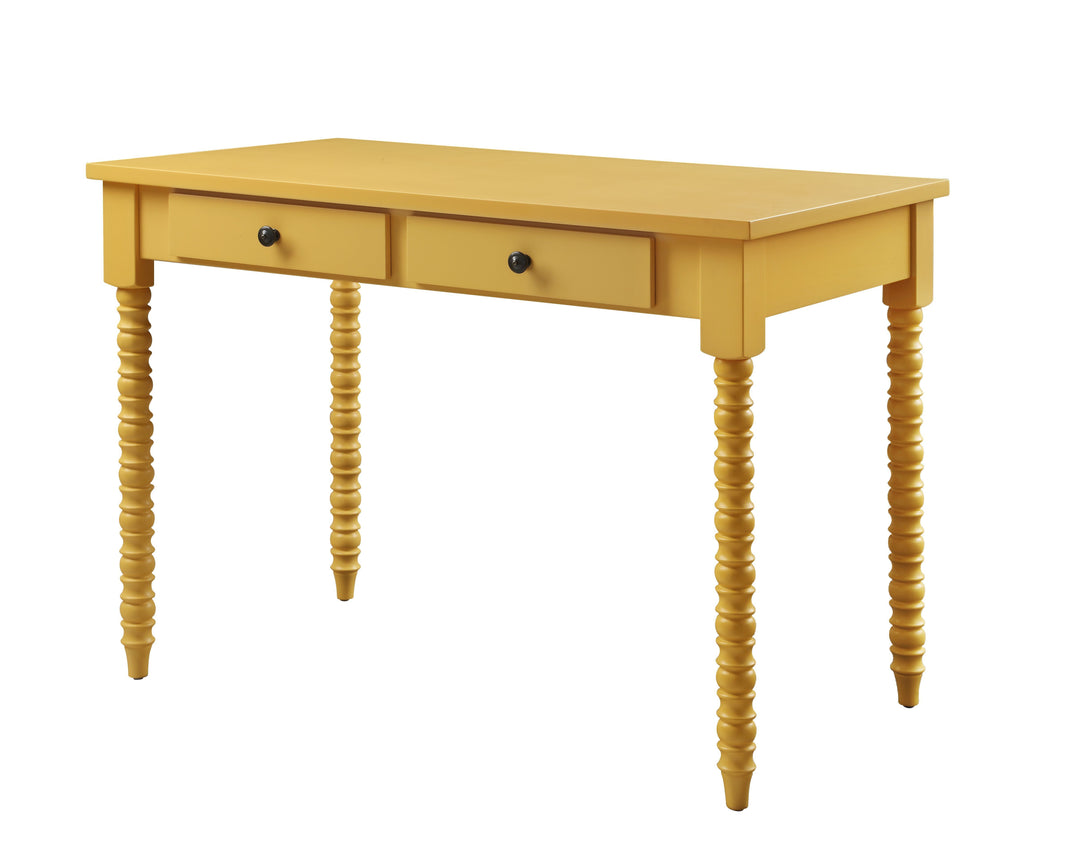 42" Yellow Writing Desk With Two Drawers