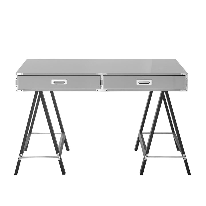 47" Light Gray and Black Writing Desk With Two Drawers