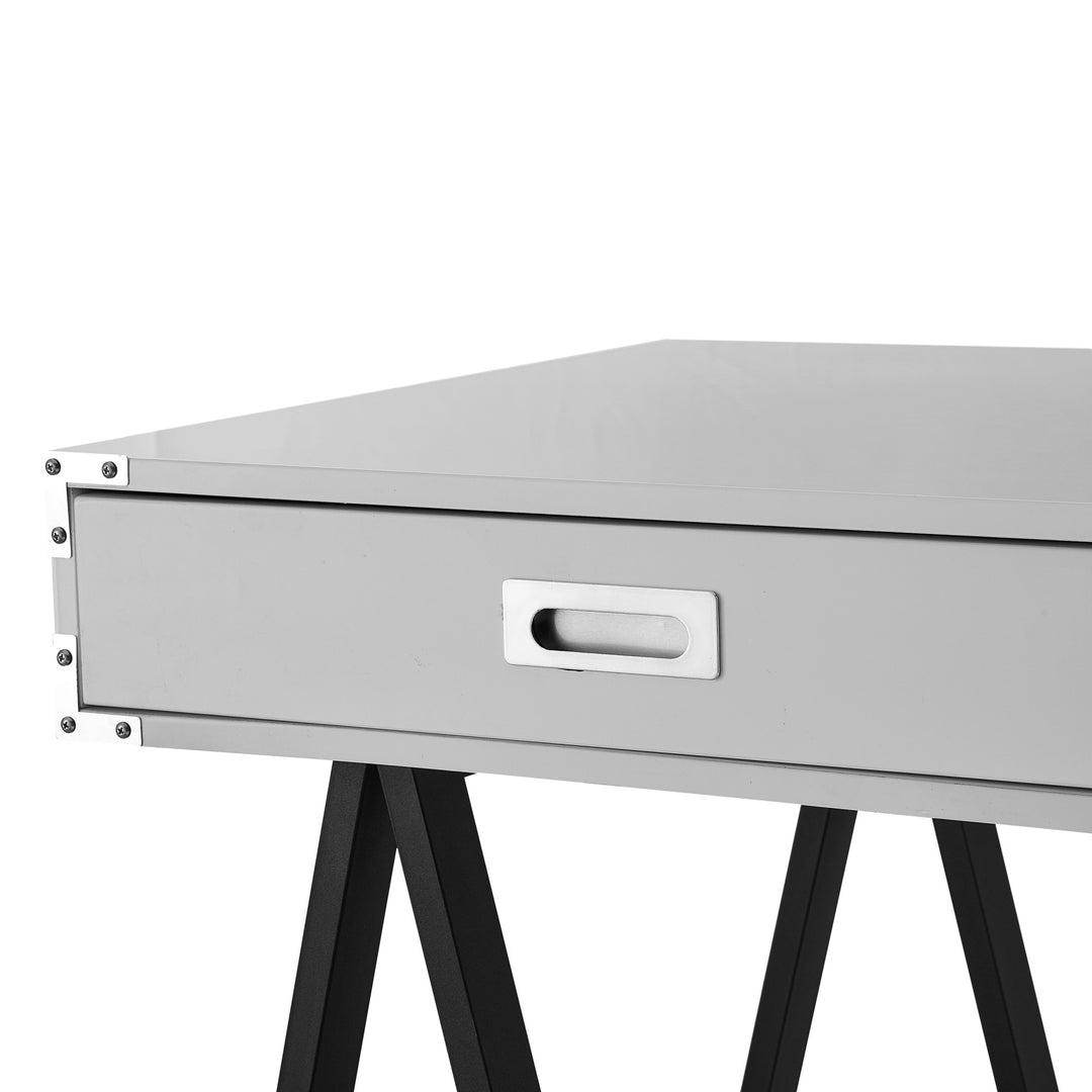 47" Light Gray and Black Writing Desk With Two Drawers