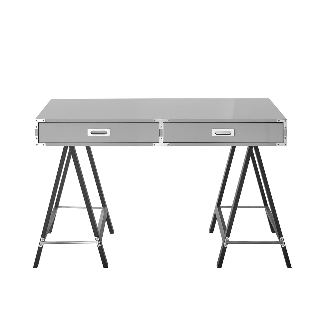 47" Light Gray and Black Writing Desk With Two Drawers