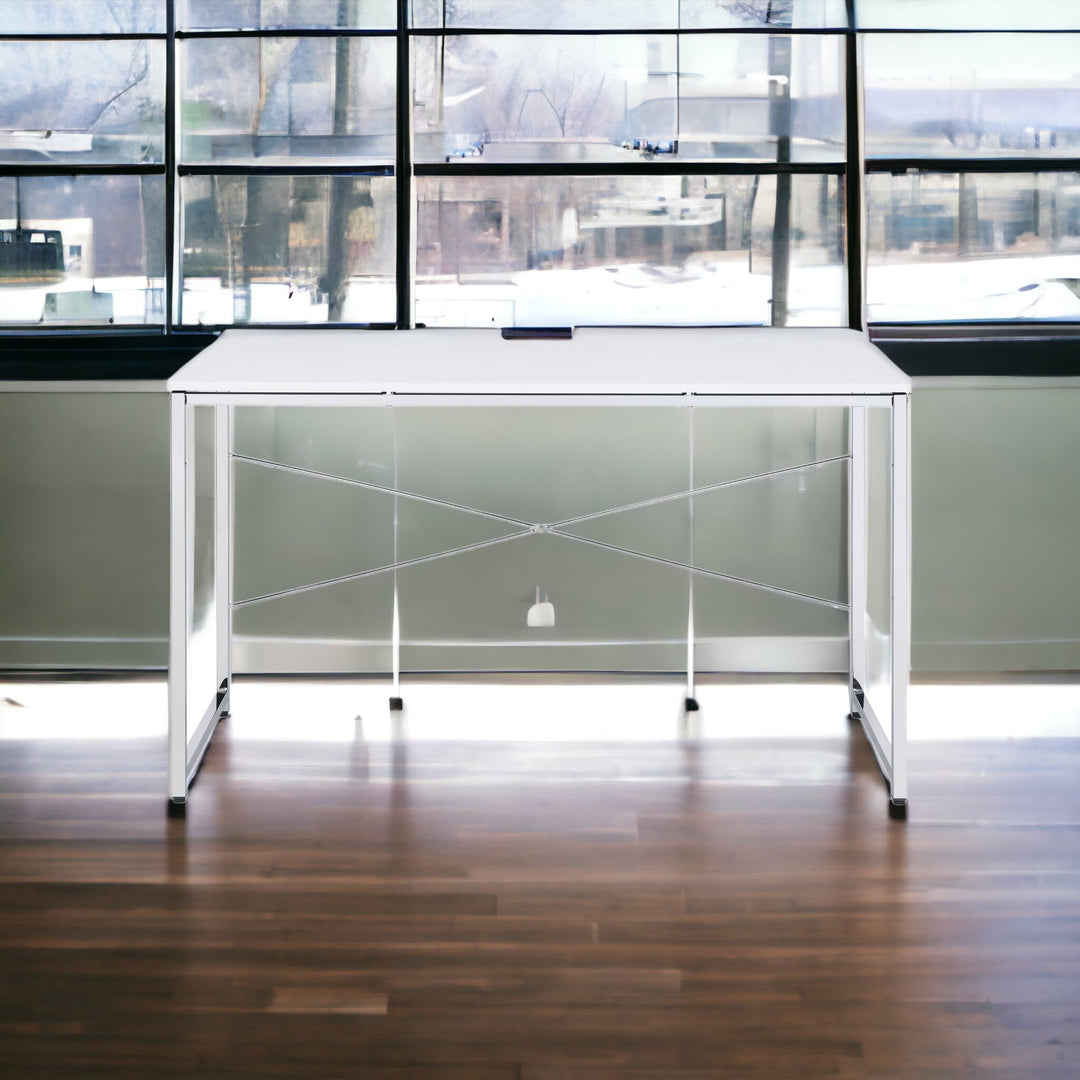 47" White and Silver Writing Desk