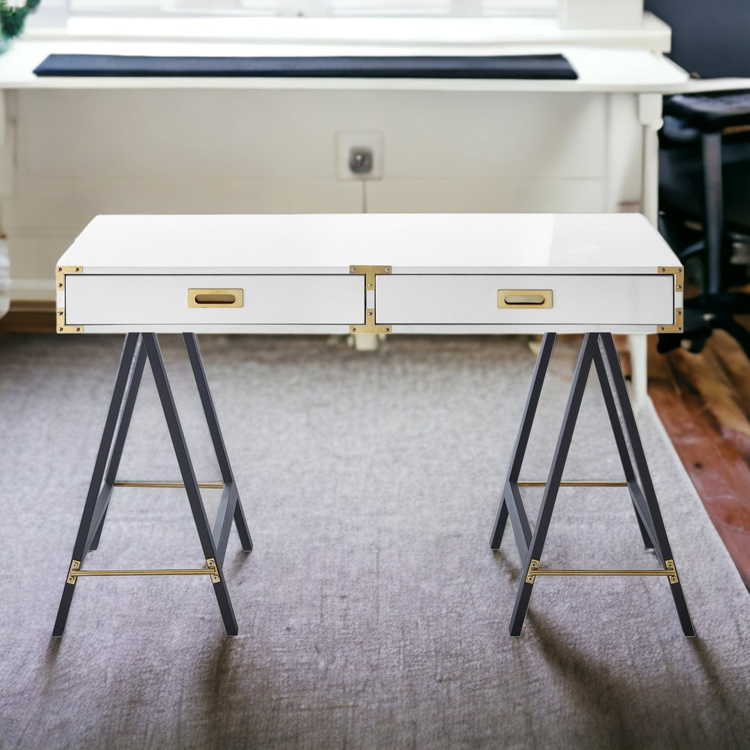 47" White and Black Writing Desk With Two Drawers