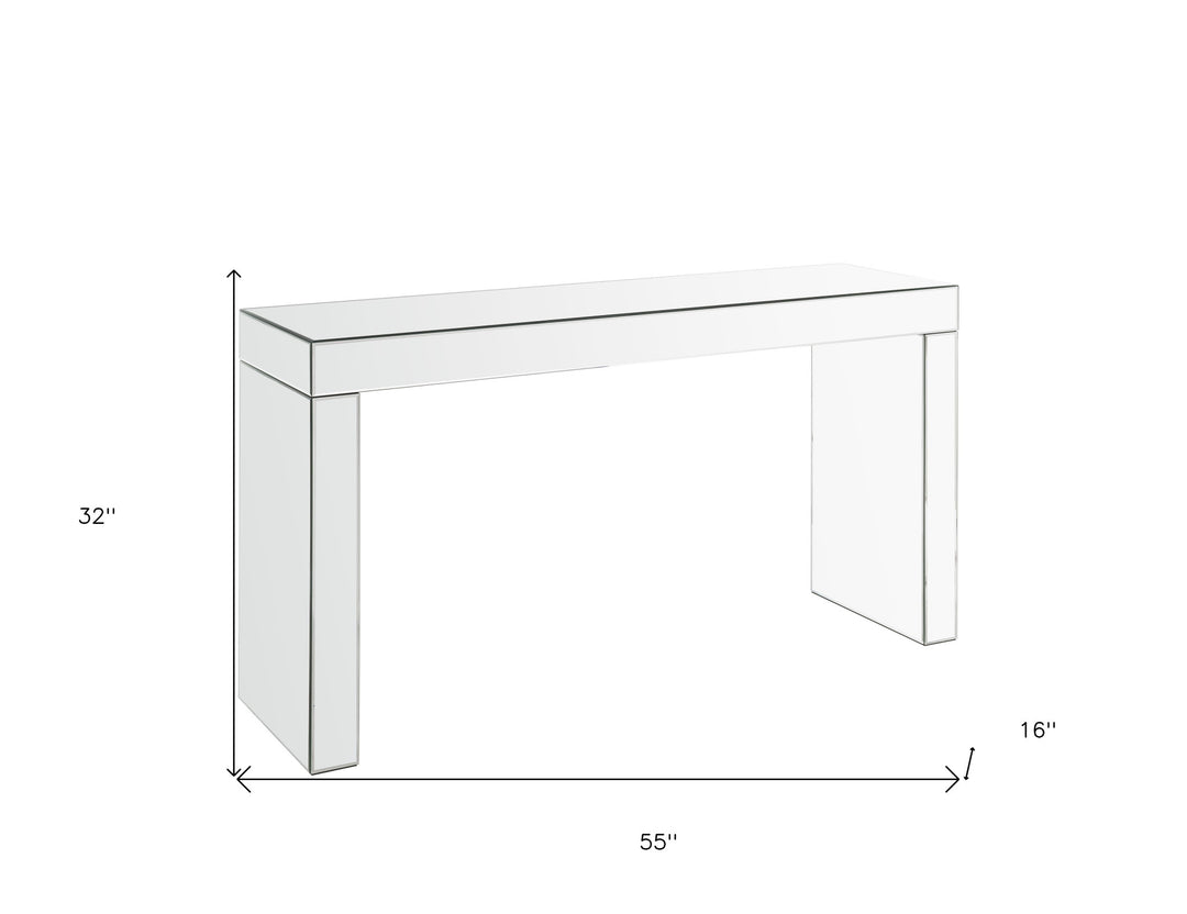 55" Clear Glass Mirrored Writing Desk