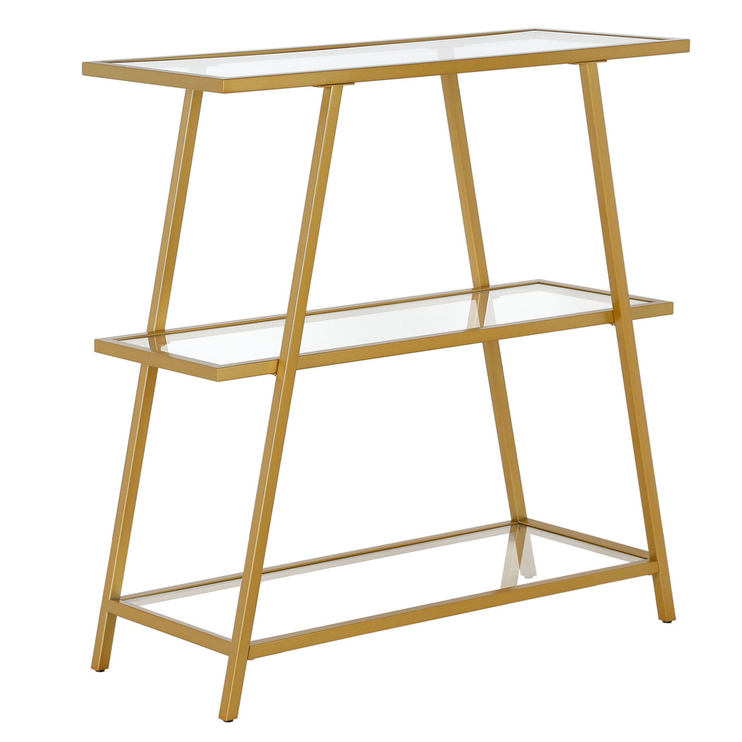 36" Gold Metal And Glass Three Tier Etagere Bookcase