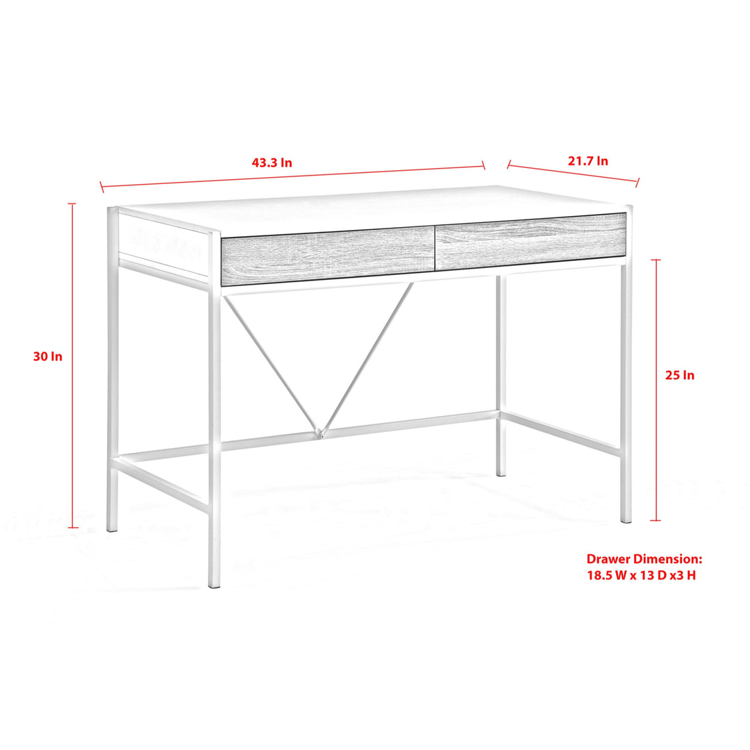 43" Wood Brown and Black Writing Desk With Two Drawers