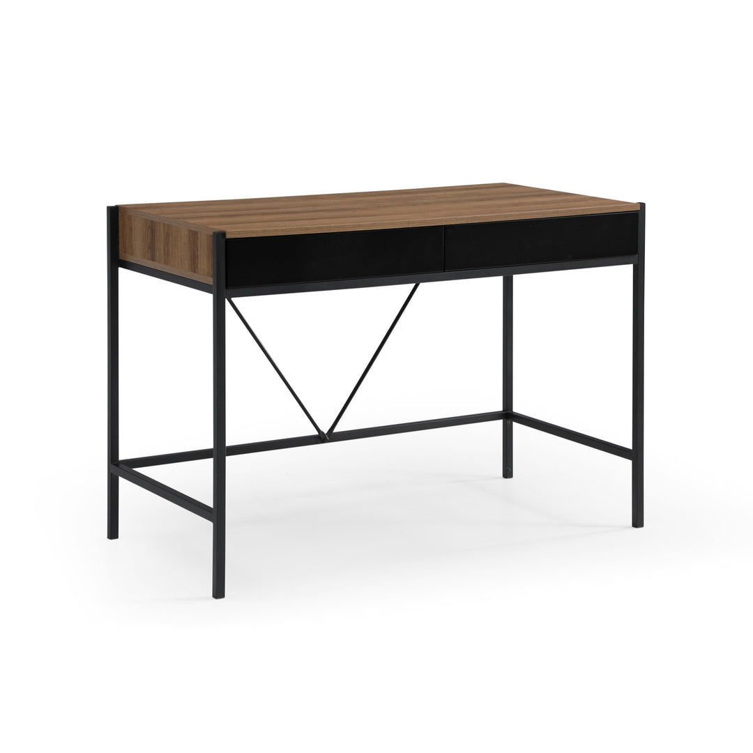 43" Wood Brown and Black Writing Desk With Two Drawers