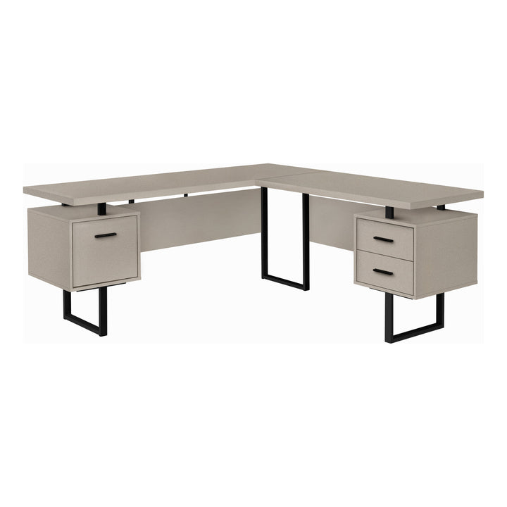 71" Taupe and Black L Shape Computer Desk