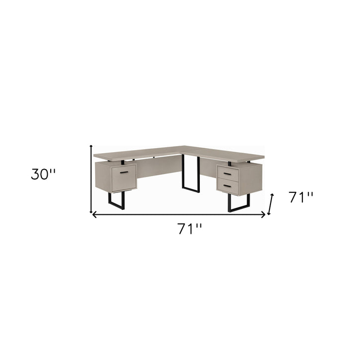 71" Taupe and Black L Shape Computer Desk