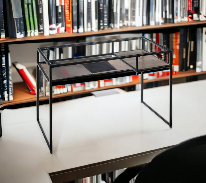 48" Clear and Black Glass Writing Desk