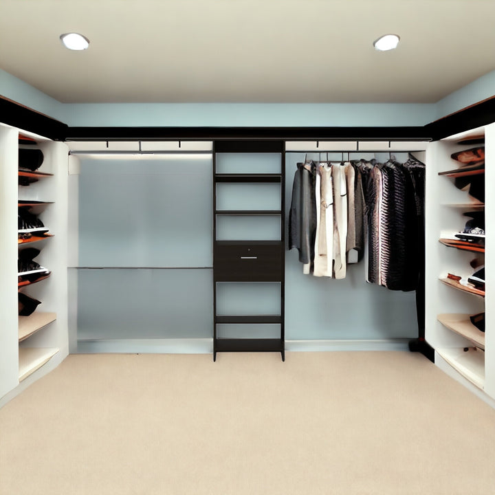 74"H Black and Stainless Adjustable Width Create a Closet System