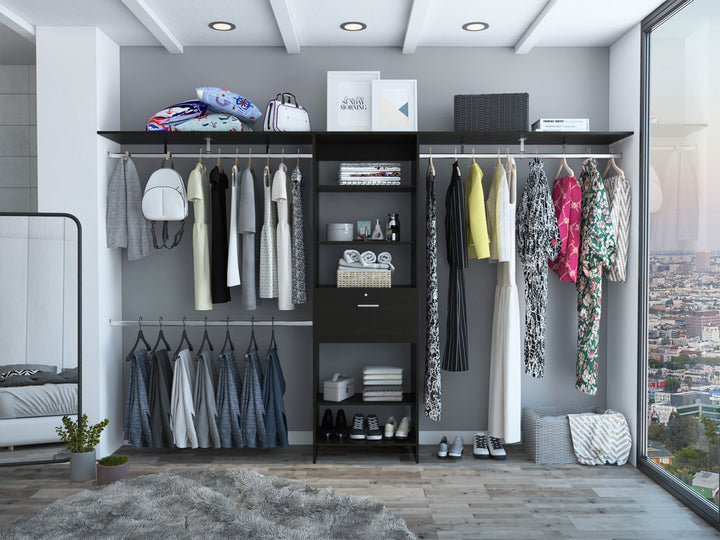 74"H Black and Stainless Adjustable Width Create a Closet System