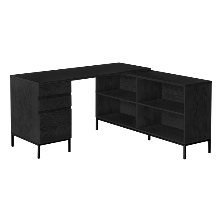 60" Black L Shape Executive Desk