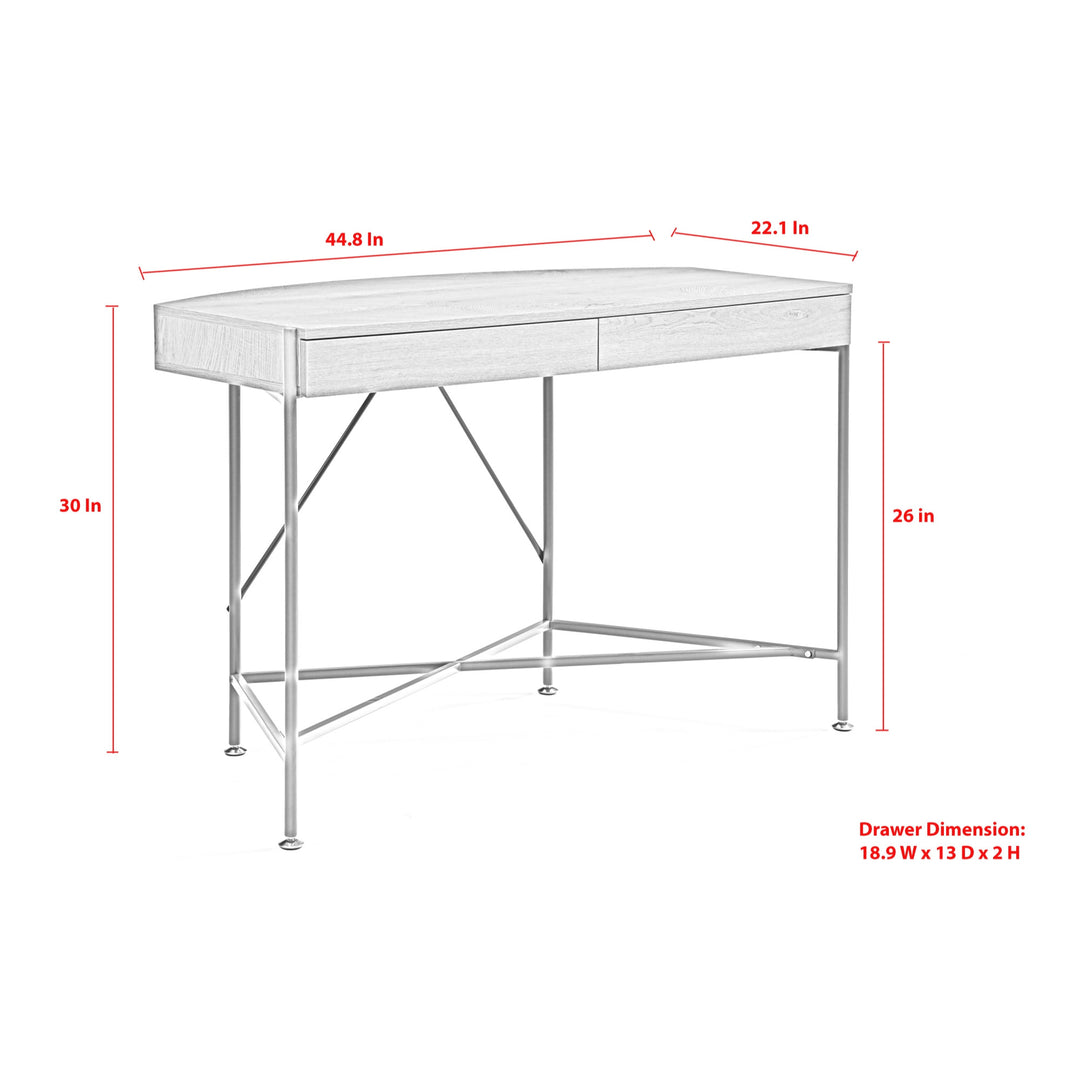 45" Natural and Black Half Circle Writing Desk With Two Drawers