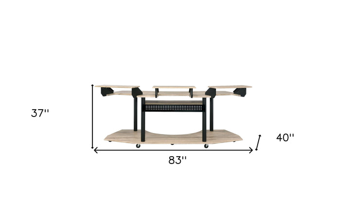 83" Natural and Black Unique Computer Desk