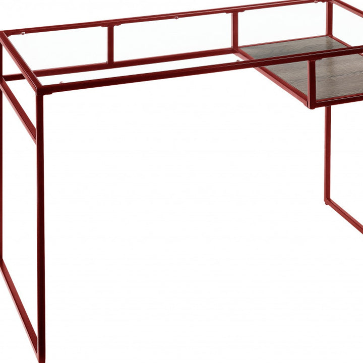 48" Clear and Red Glass Writing Desk