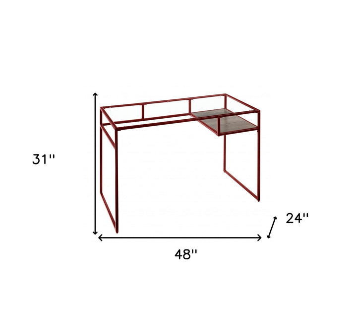 48" Clear and Red Glass Writing Desk