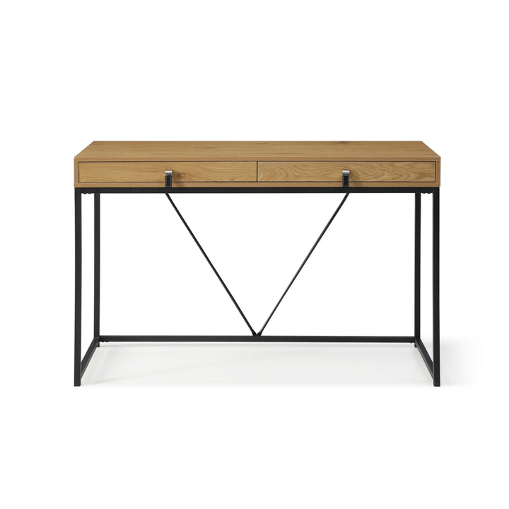 47" Natural and Black Writing Desk With Two Drawers