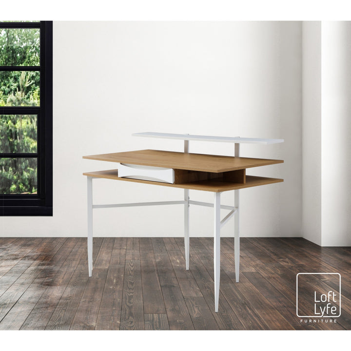 43" Natural and White Writing Desk