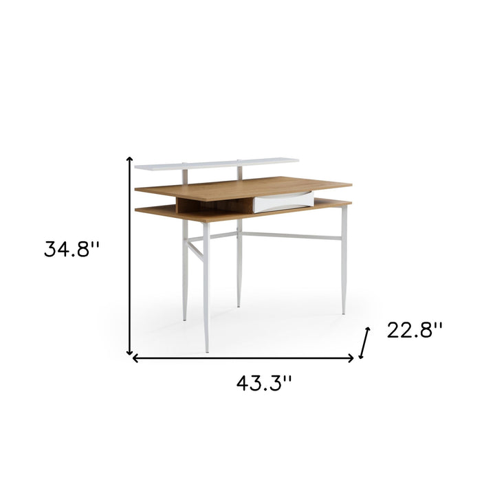 43" Natural and White Writing Desk