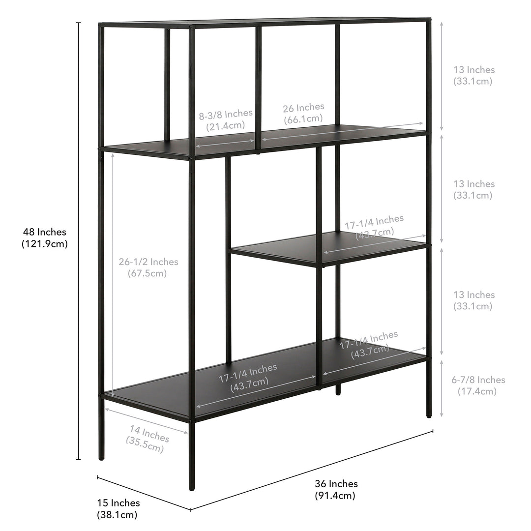 48" Black Metal Four Tier Geometric Bookcase