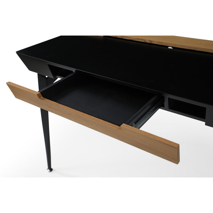 44" Black and Natural Writing Desk With Three Drawers