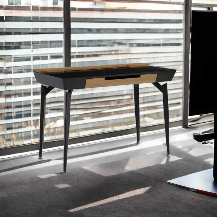 44" Black and Natural Writing Desk With Three Drawers