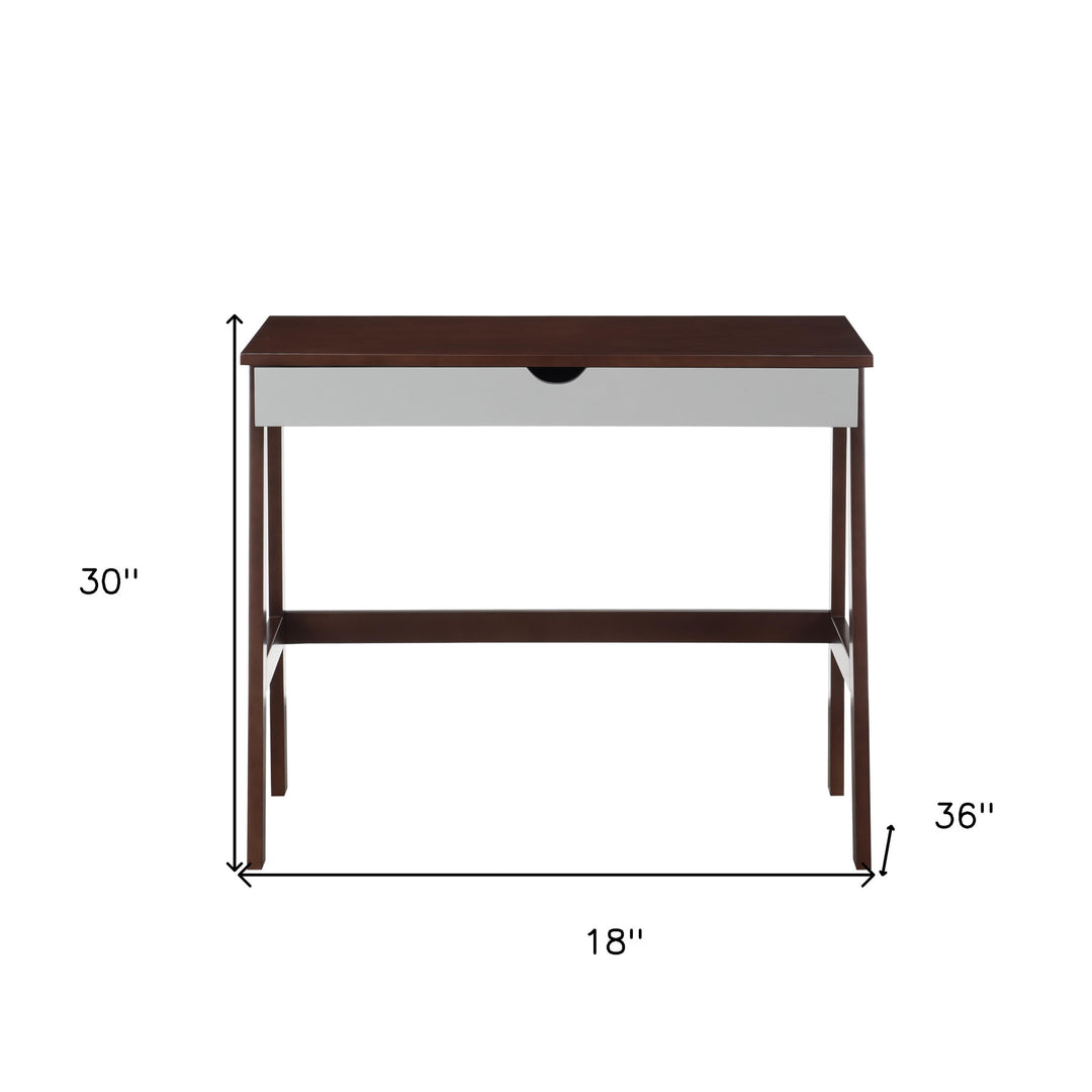 36" Brown and White Writing Desk