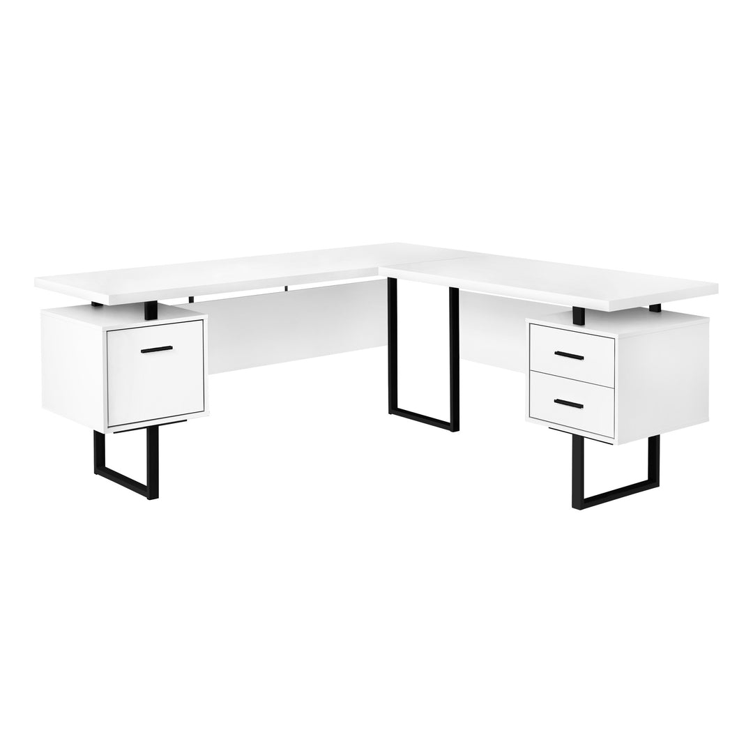 71" White and Black L Shape Computer Desk