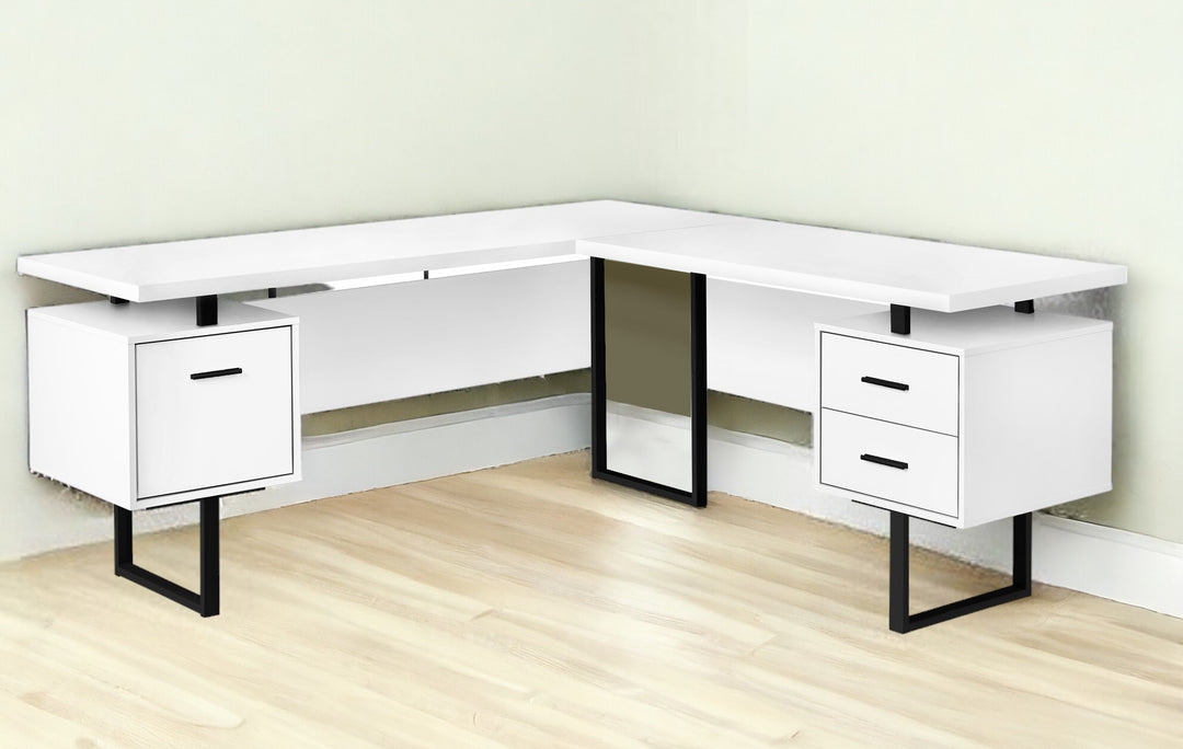 71" White and Black L Shape Computer Desk