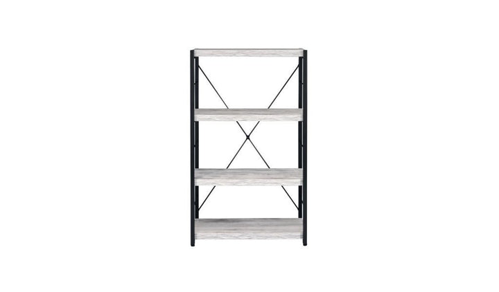 43" Antiqued White Metal Four Tier Etagere Bookcase