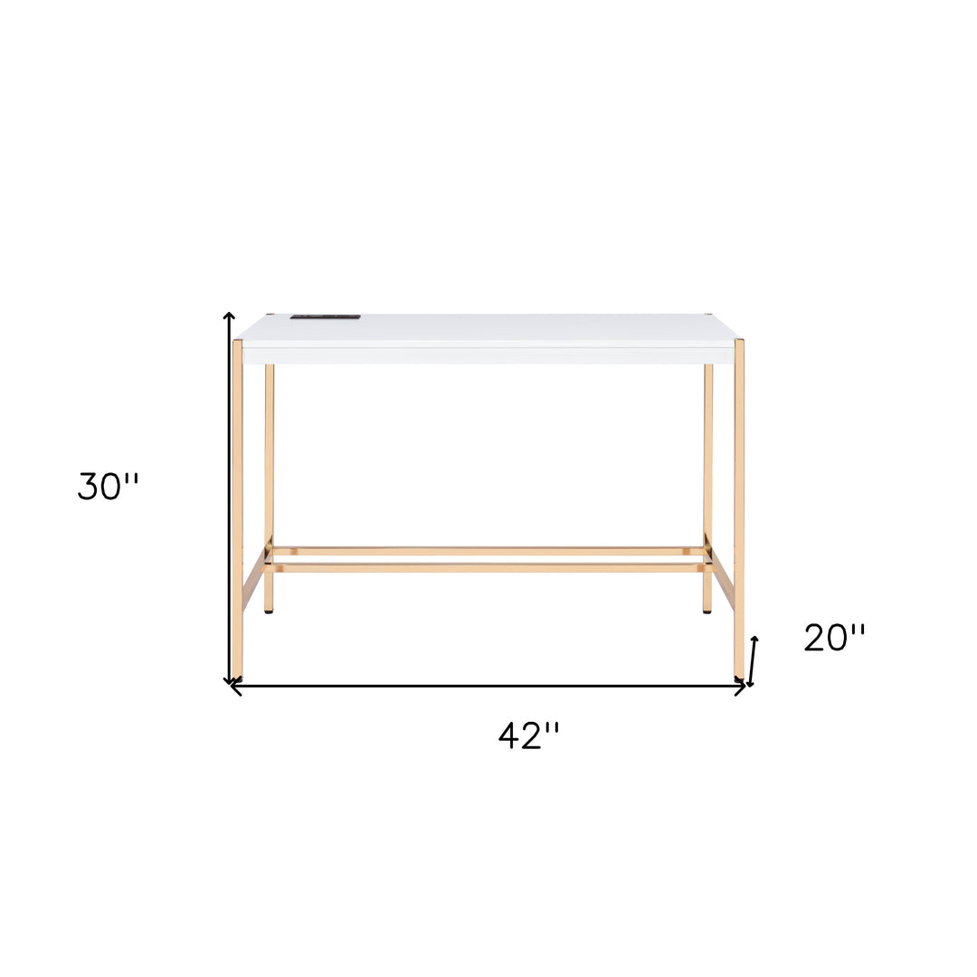 42" White and Gold Writing Desk