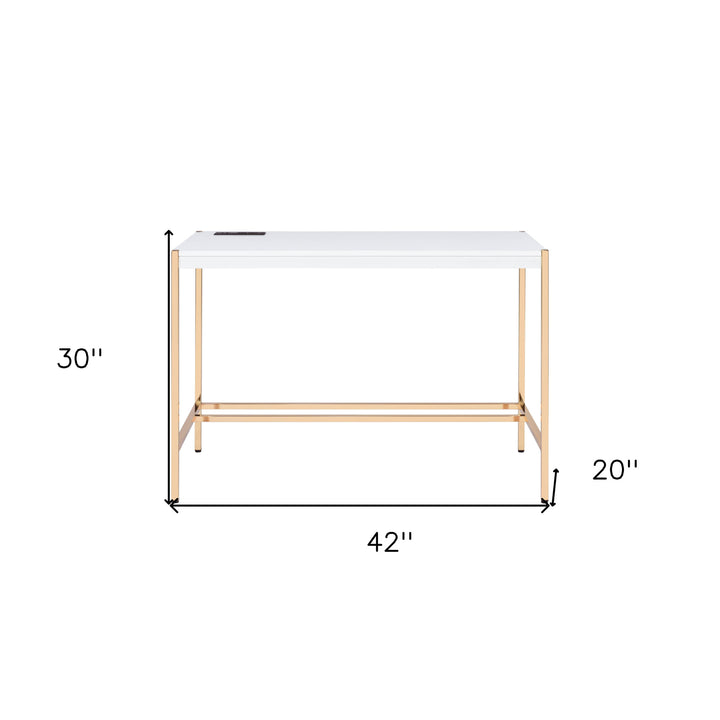 42" White and Gold Writing Desk