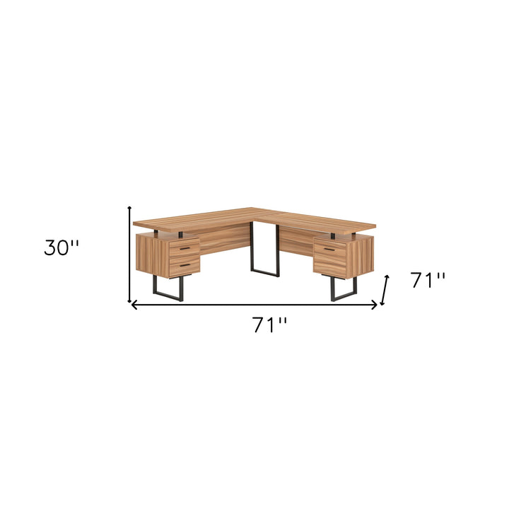 71" Brown and Black L Shape Computer Desk